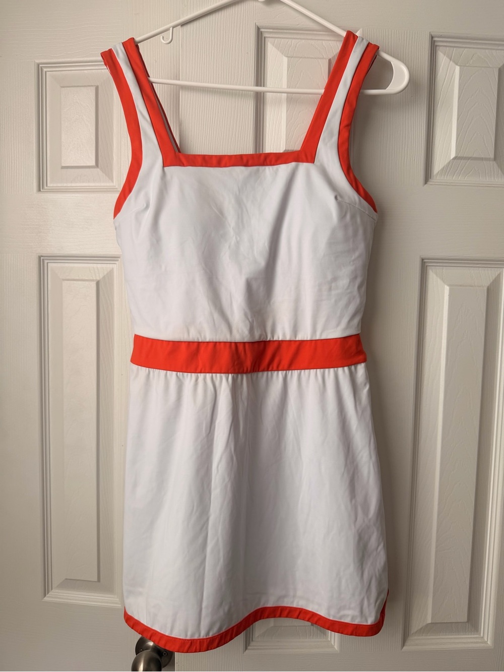 Addison Bay White Swim Top with Orange Trim